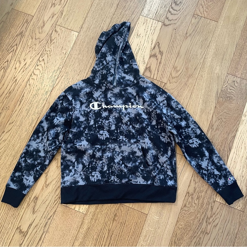 Champion Navy Grey Tie-Dye Hoodie Sweatshirt Size Medium